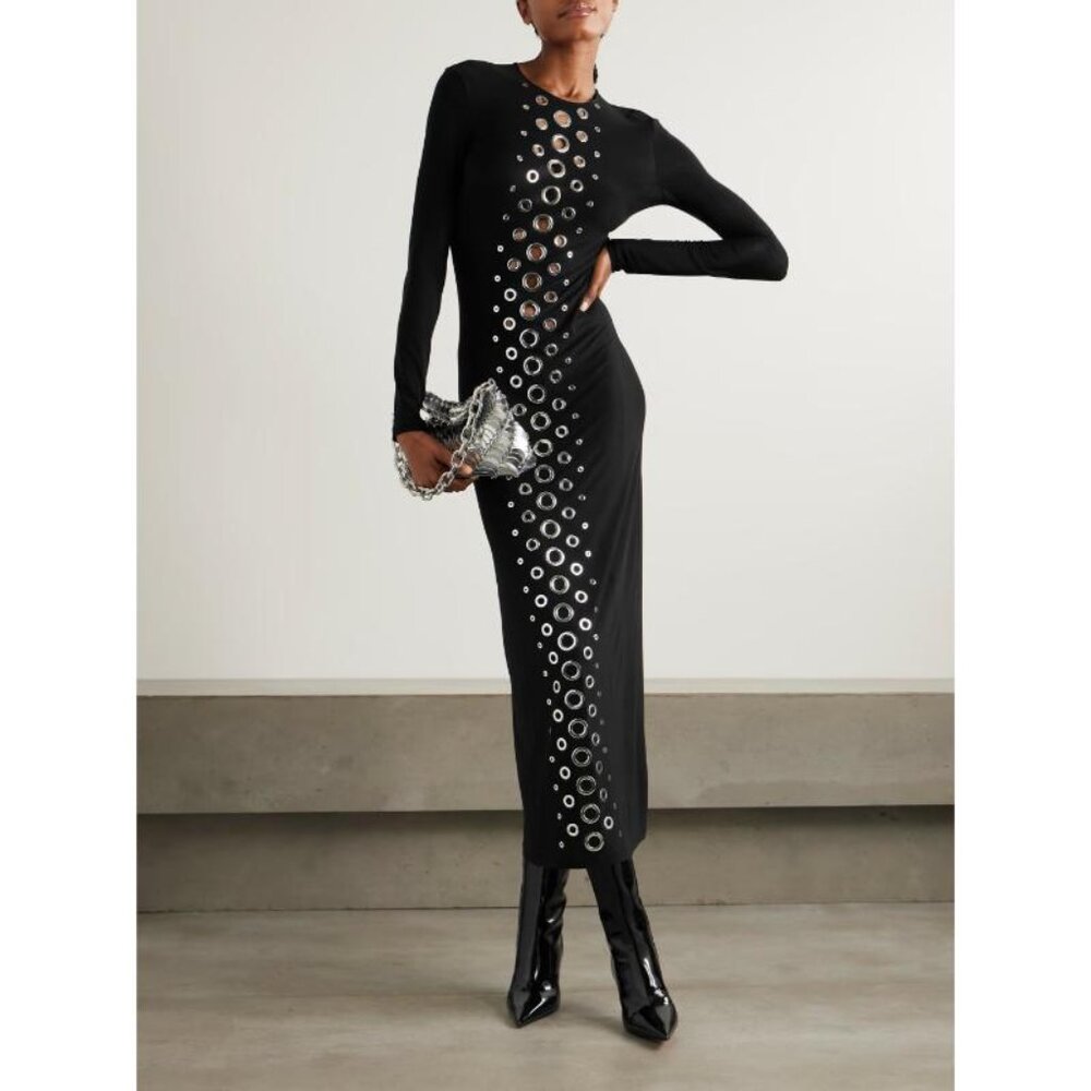 NWT RABANNE Eyelet-embellished Stretch-jersey Maxi Dress